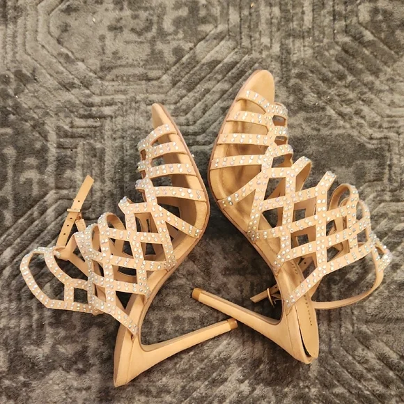 Madden Girl Tan Rhinestone Strappy Heels - Picture 7 of 16